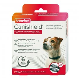 CANISHIELD collier anti puces et anti tiques pour petits et moyens chien. Boite de 2 colliers