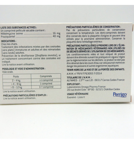 MILPRAZIKAN CHAT 16 mg/40 mg boite de 2 comprimés