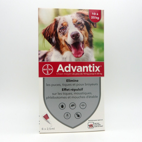 ADVANTIX CHIEN 10-25KG réduit le risque de transmission de maladies dues au tiques et puces