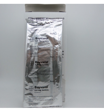 BAYVAROL 3,6 mg Lanière à la fluméthrine Boite de 5 sachets de 4 rubans pour ruches