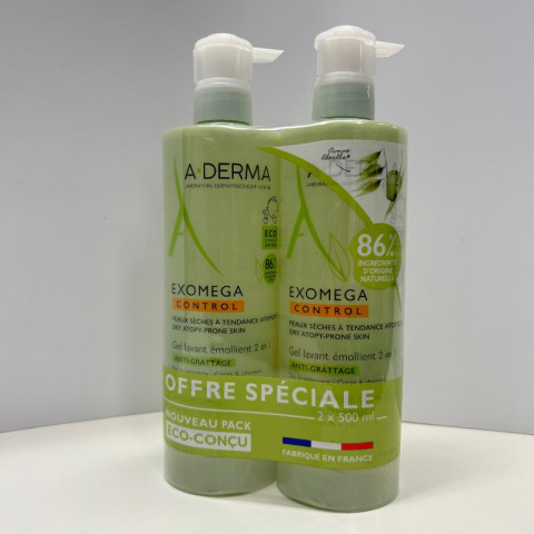 GEL LAVANT EMOLLIENT 2 EN 1 - EXOMEGA CONTROL - A-DERMA - 2x500mL