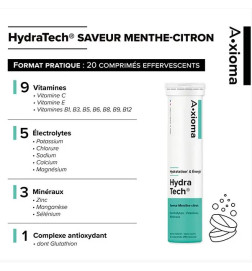 ARAGAN A.XIOMA Hydratech menthe-citron 20 comprimés effervescents