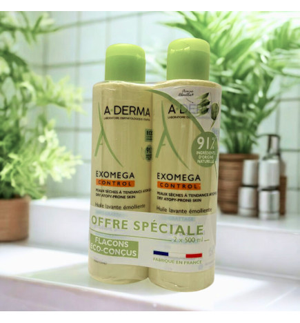HUILE LAVANTE EMOLLIENTE - EXOMEGA CONTROL - A-DERMA - 2x500mL