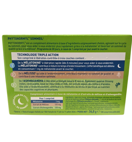 Phytonormyl Sommeil UPSA – Complément naturel Mélisse, Ashwagandha et Mélatonine – 30 comprimés