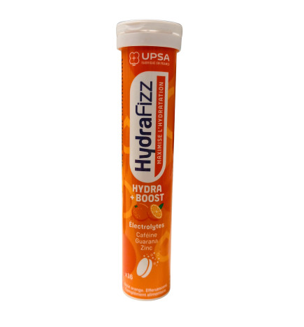 Hydrafizz Hydraboost UPSA comprimés effervescents électrolytes caféine goût orange