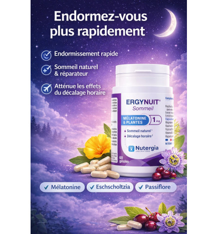 ERGYNUIT Sommeil – Nutergia | Mélatonine & Plantes – 60 gélules