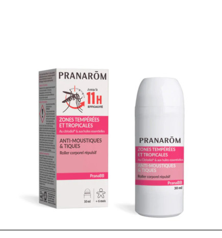 PranaBB Roll-On Anti-Moustiques Pranarôm 30 ml pour protéger toute la famille des piqûres de moustiques.