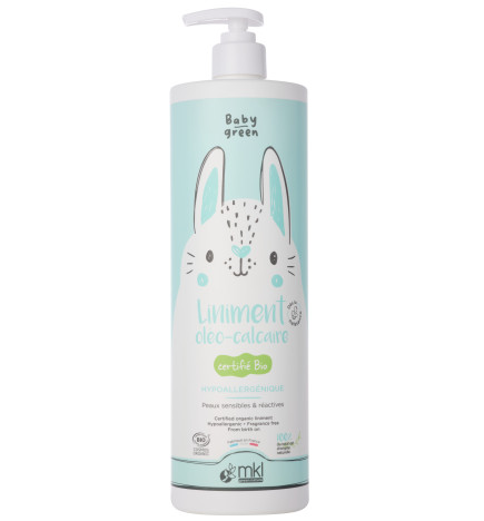 Liniment Oléo-Calcaire Bio MKL Baby Green 900 ml pour nettoyer et protéger le siège de bébé.