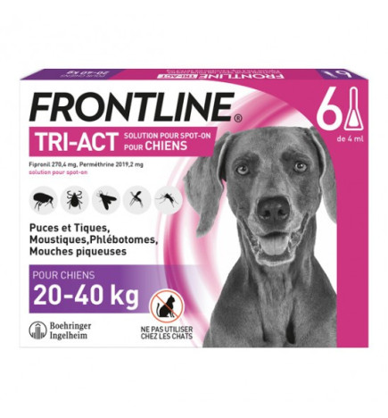 FRONTLINE TRI-ACT CHIEN 20 à 40kg 6 Pipettes