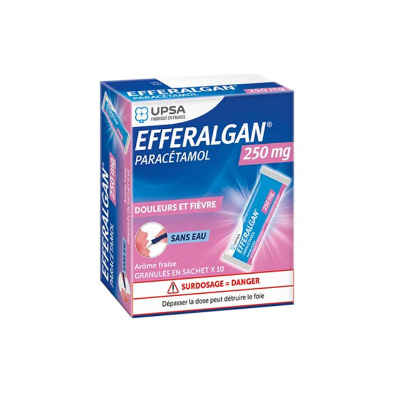 EFFERALGAN UPSA 250mg Boite de 10 sachets au goût fraise EFFERALGAN UPSA 250mg Boite de 10 sachets au goût fraise
