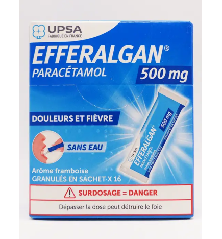 EFFERALGAN UPSA 500 mg Sans eau Boite de 16 sachets de granulés goût fruits rouges