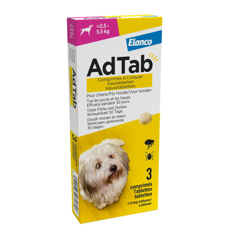 AdTab 112 mg Chien – 3 comprimés | Puces et Tiques