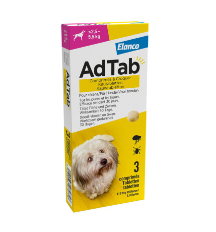 AdTab 112 mg Chien – 3 comprimés | Puces et Tiques